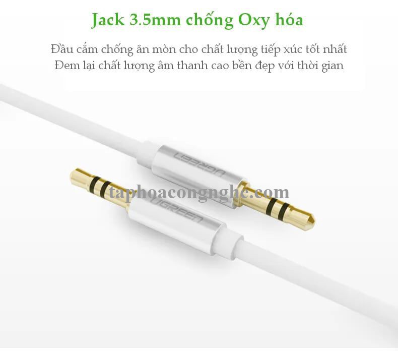 Ugreen 10762 0.5M màu Trắng Cáp âm thanh 2 đầu 3.5mm dương dây dẹt AV119 30010762